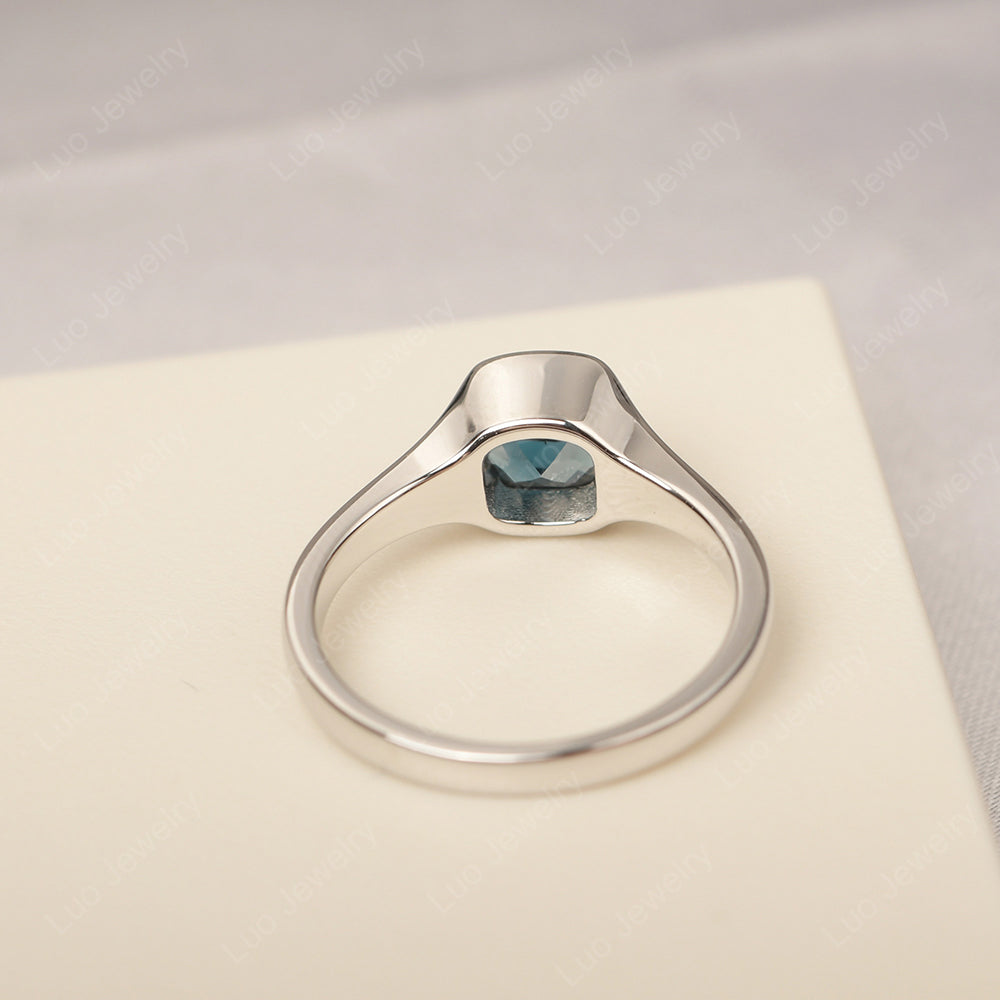 Vintage Cushion London Blue Topaz Bezel Set Solitaire Ring - LUO Jewelry