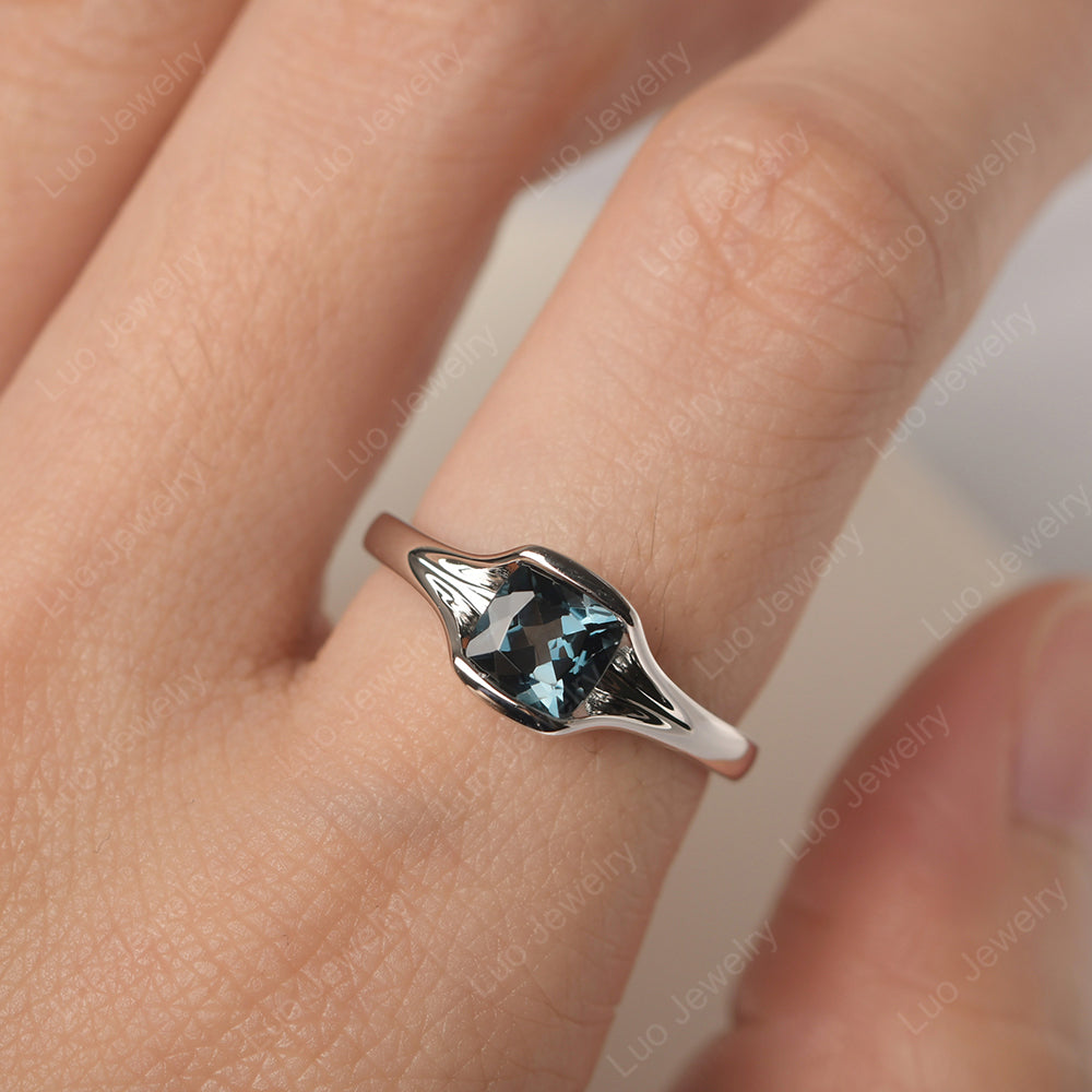 Vintage Cushion London Blue Topaz Bezel Set Solitaire Ring - LUO Jewelry