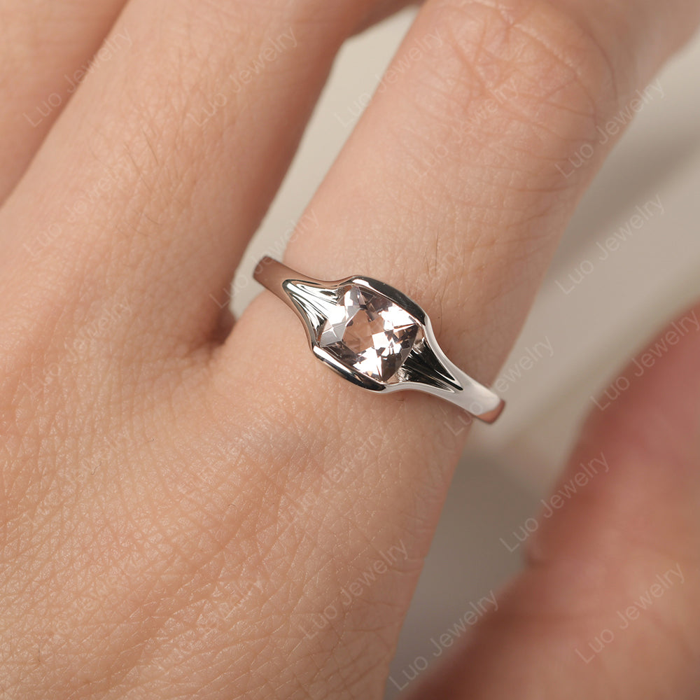 Vintage Cushion Morganite Bezel Set Solitaire Ring - LUO Jewelry