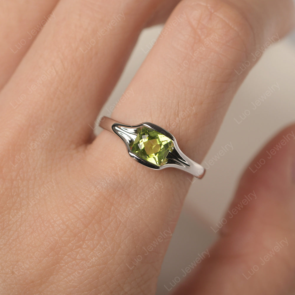 Vintage Cushion Peridot Bezel Set Solitaire Ring - LUO Jewelry