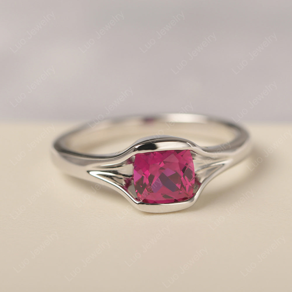 Vintage Cushion Ruby Bezel Set Solitaire Ring - LUO Jewelry