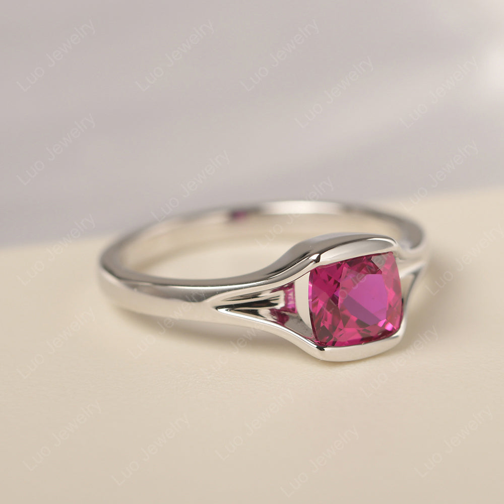 Vintage Cushion Ruby Bezel Set Solitaire Ring - LUO Jewelry