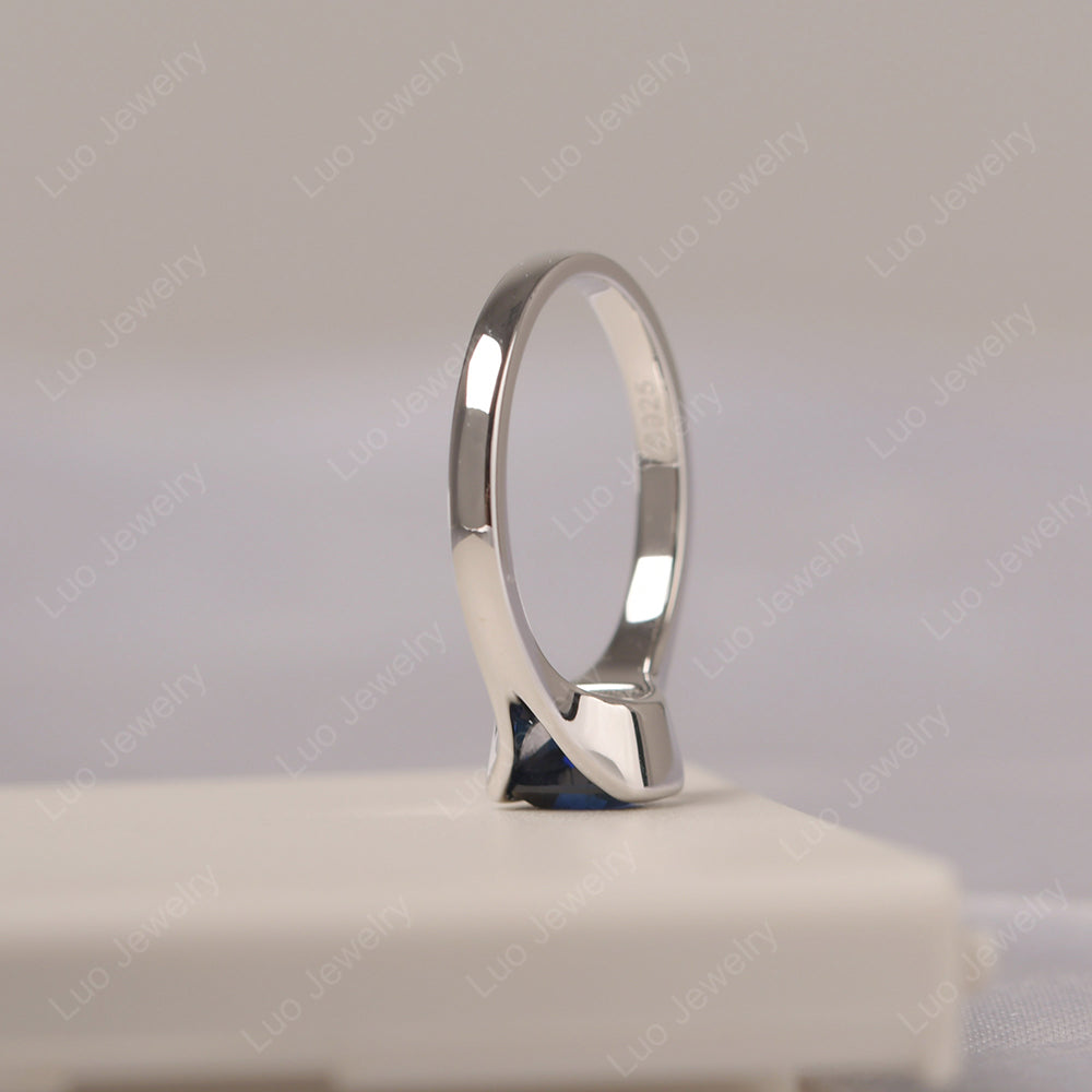 Vintage Cushion Lab Sapphire Bezel Set Solitaire Ring - LUO Jewelry