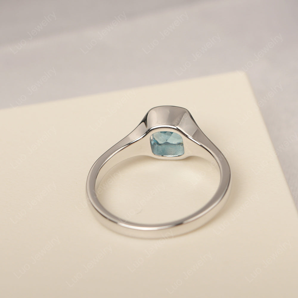 Vintage Cushion Swiss Blue Topaz Bezel Set Solitaire Ring - LUO Jewelry