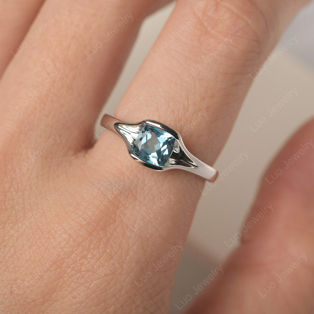 Vintage Cushion Swiss Blue Topaz Bezel Set Solitaire Ring - LUO Jewelry