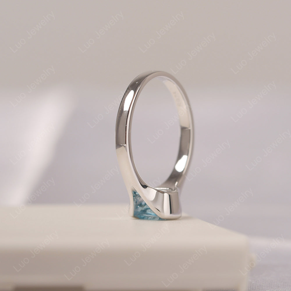 Vintage Cushion Swiss Blue Topaz Bezel Set Solitaire Ring - LUO Jewelry