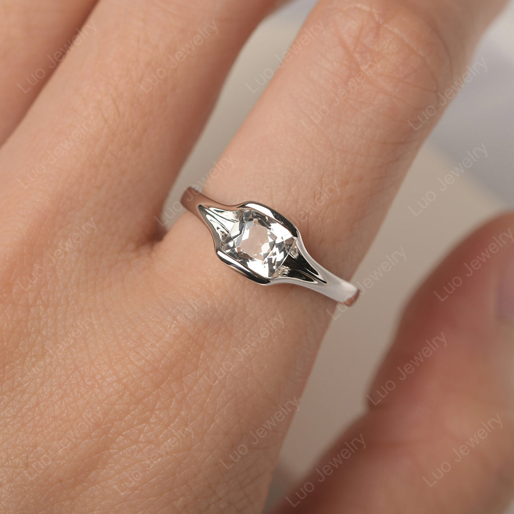 Vintage Cushion White Topaz Bezel Set Solitaire Ring - LUO Jewelry