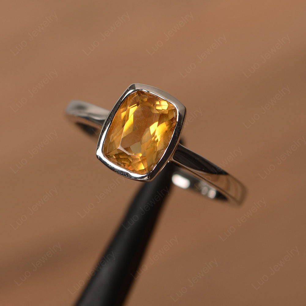 Cushion Cut Citrine Bezel Set Solitaire Ring - LUO Jewelry