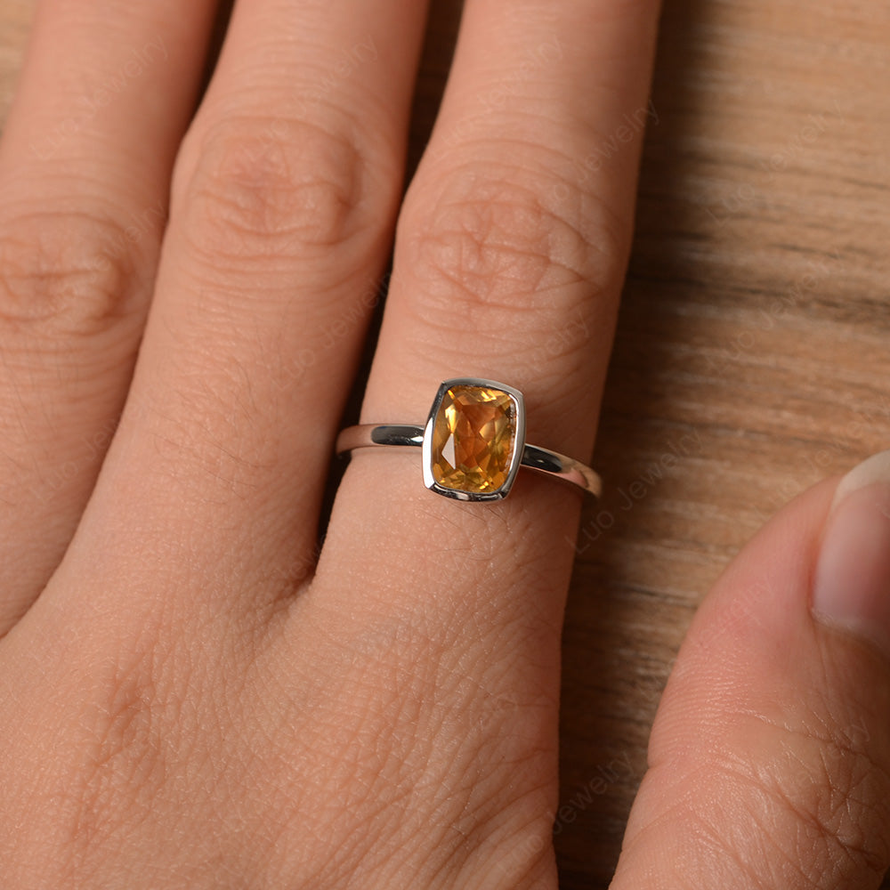 Cushion Cut Citrine Bezel Set Solitaire Ring - LUO Jewelry