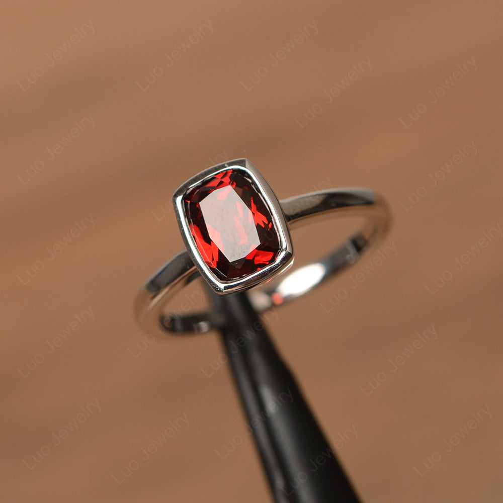 Cushion Cut Garnet Bezel Set Solitaire Ring - LUO Jewelry