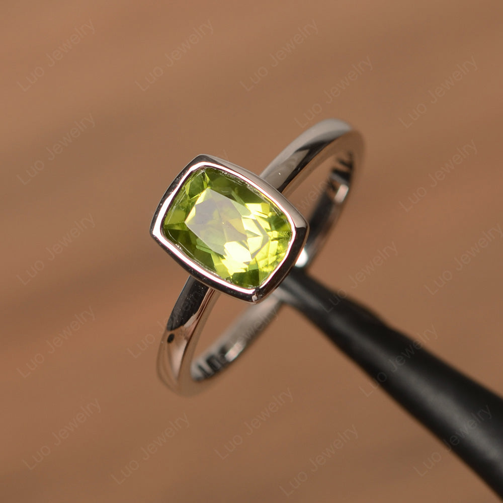 Cushion Cut Peridot Bezel Set Solitaire Ring - LUO Jewelry