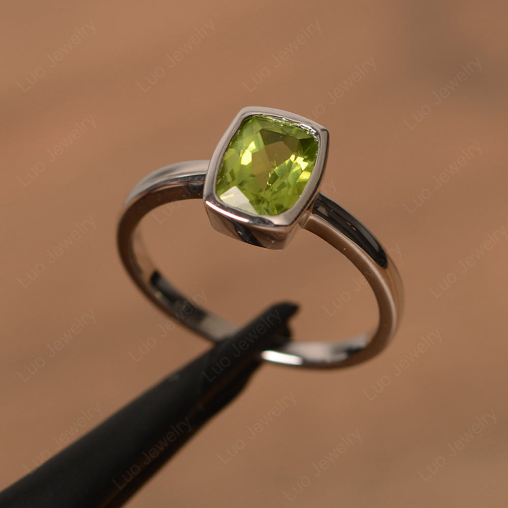 Cushion Cut Peridot Bezel Set Solitaire Ring - LUO Jewelry
