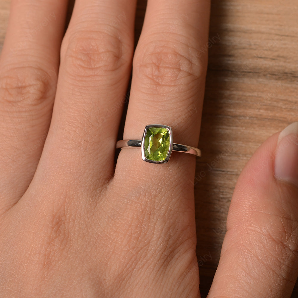 Cushion Cut Peridot Bezel Set Solitaire Ring - LUO Jewelry