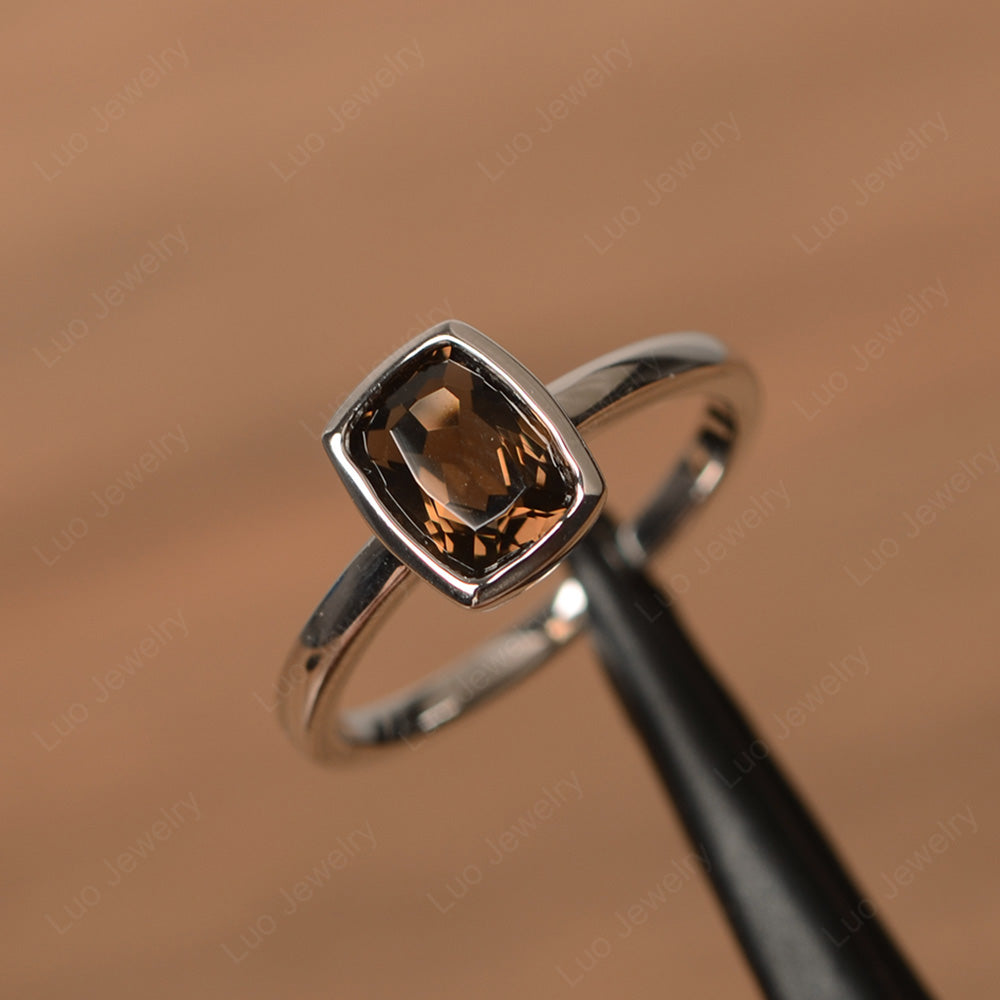 Cushion Cut Smoky Quartz  Bezel Set Solitaire Ring - LUO Jewelry
