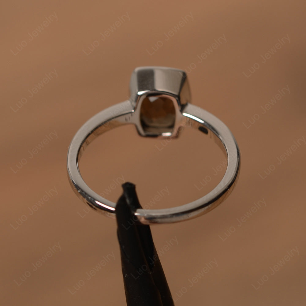 Cushion Cut Smoky Quartz Bezel Set Solitaire Ring - LUO Jewelry