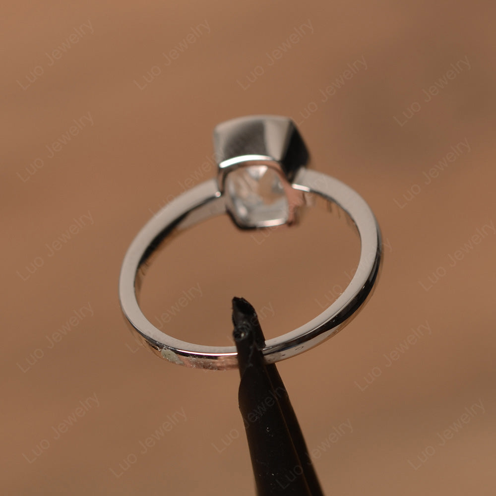 Cushion Cut White Topaz Bezel Set Solitaire Ring - LUO Jewelry
