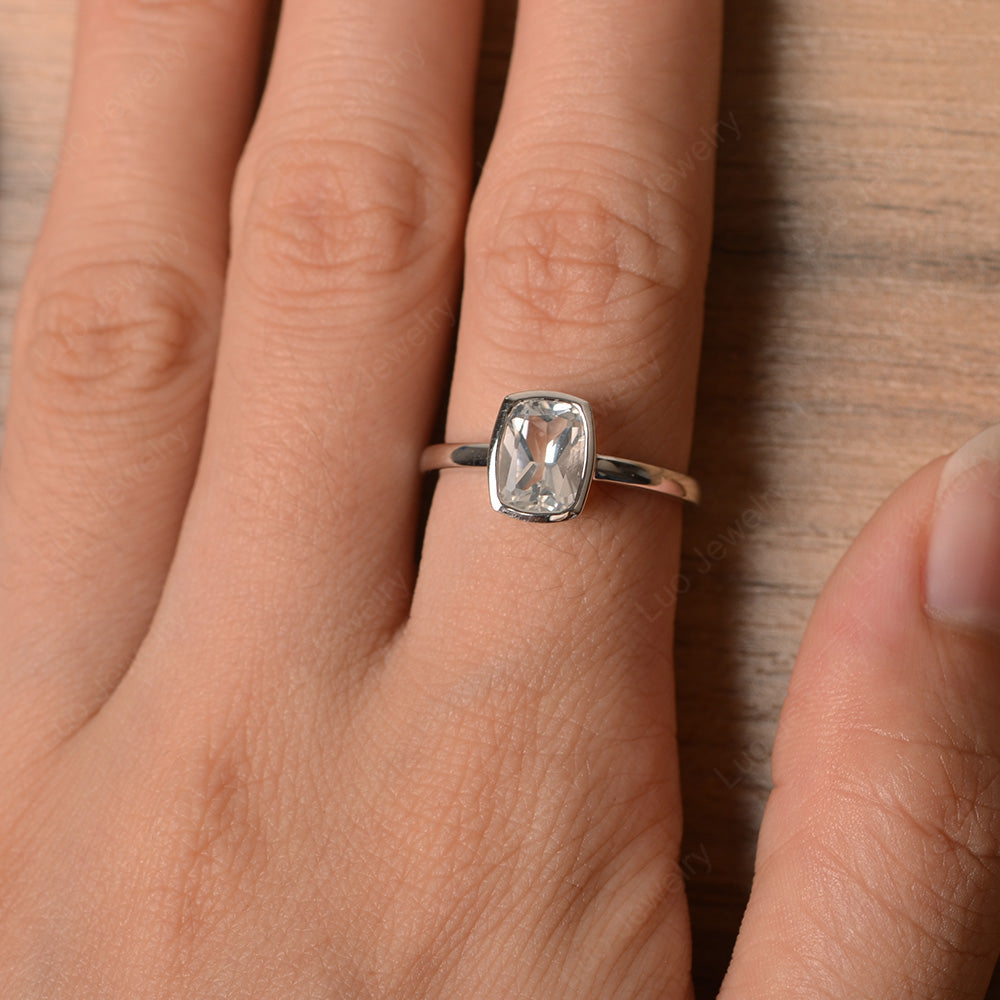 Cushion Cut White Topaz Bezel Set Solitaire Ring - LUO Jewelry