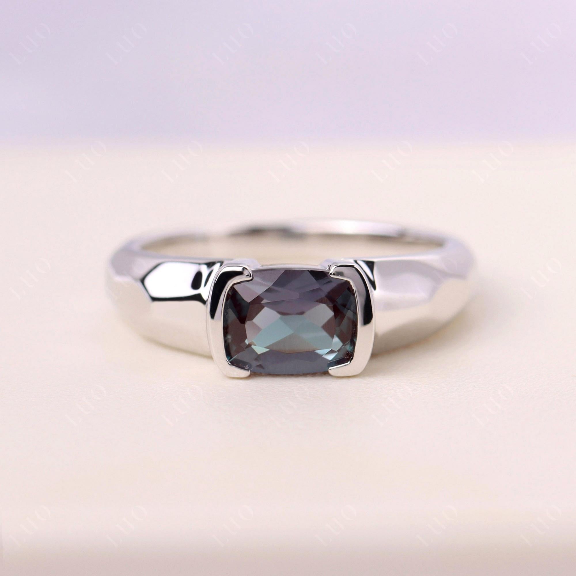 Elongated Cushion Alexandrite Engagement Ring - LUO Jewelry