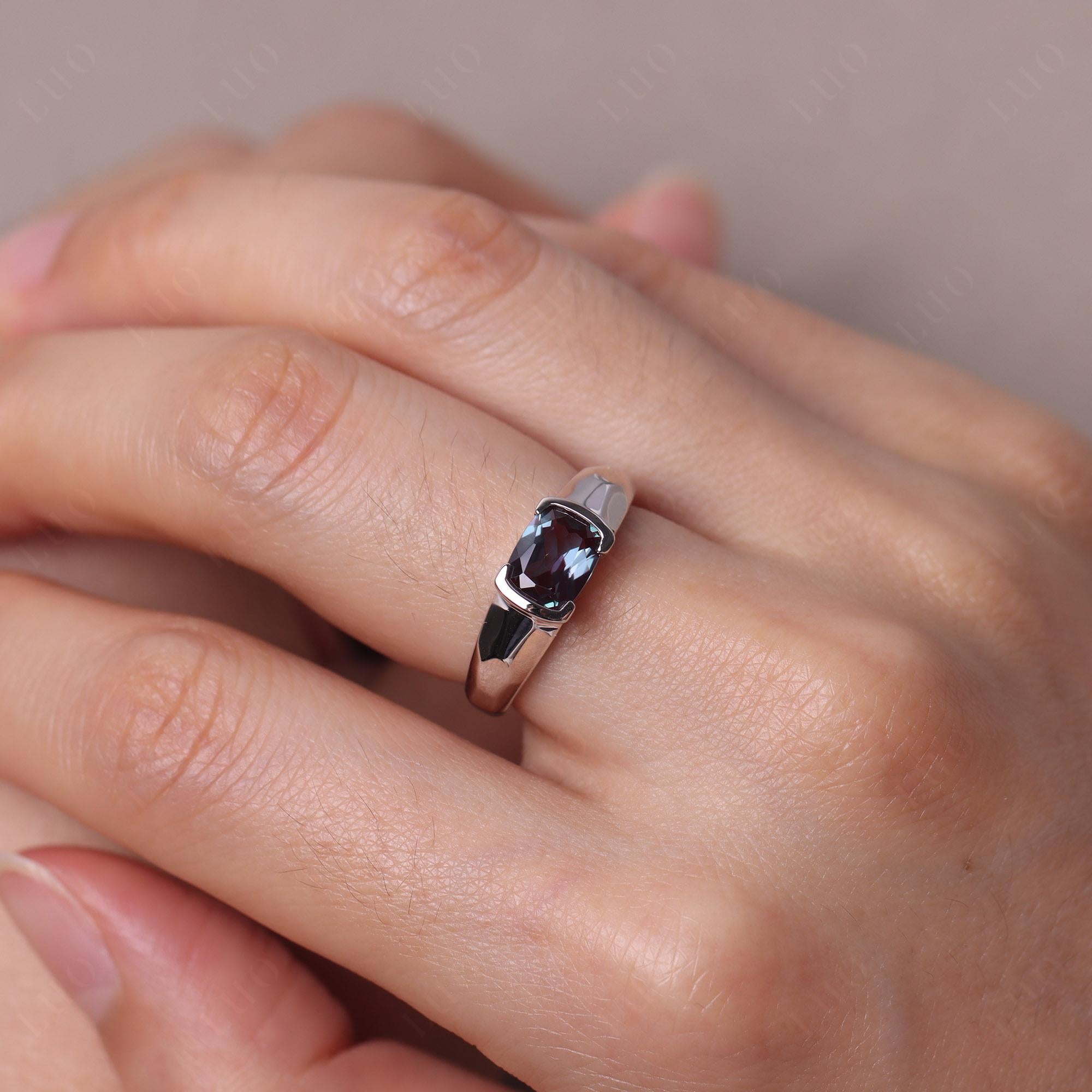 Elongated Cushion Alexandrite Engagement Ring - LUO Jewelry