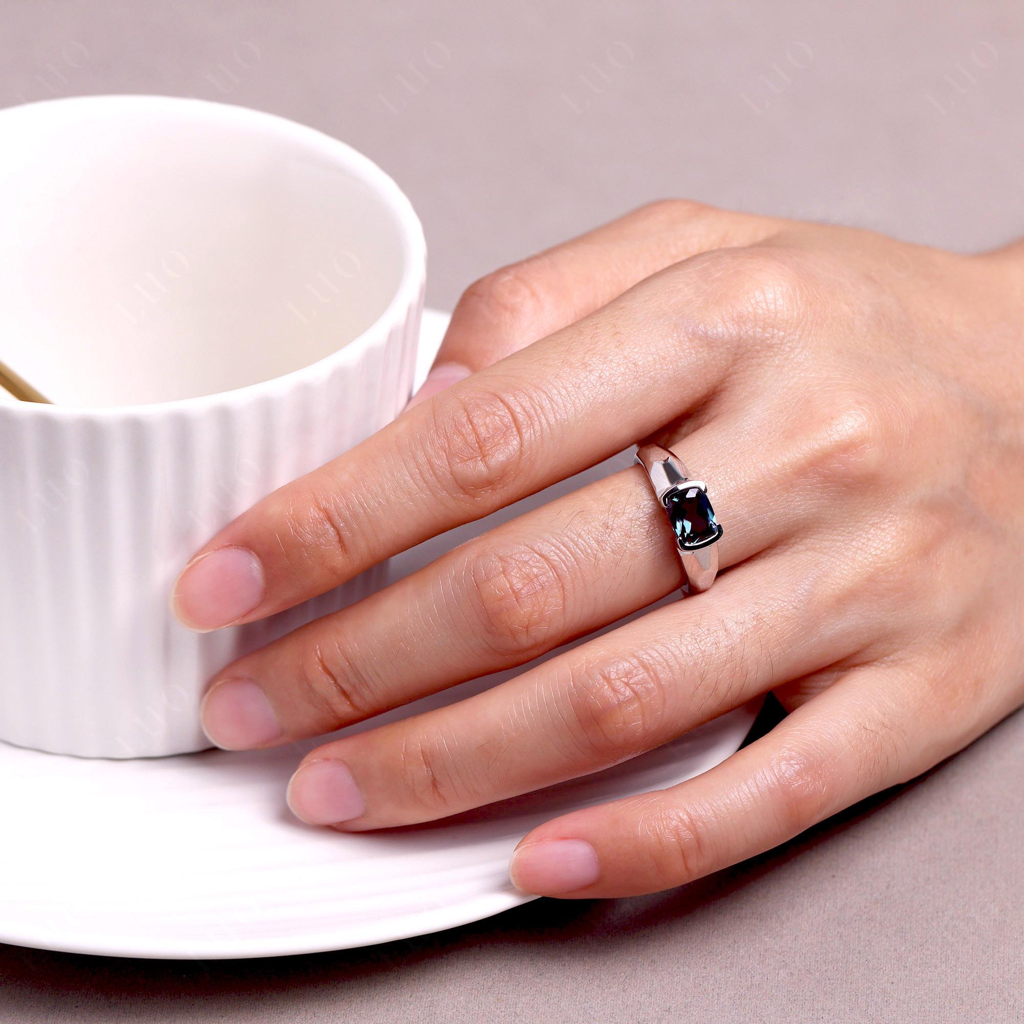 Elongated Cushion Alexandrite Engagement Ring - LUO Jewelry