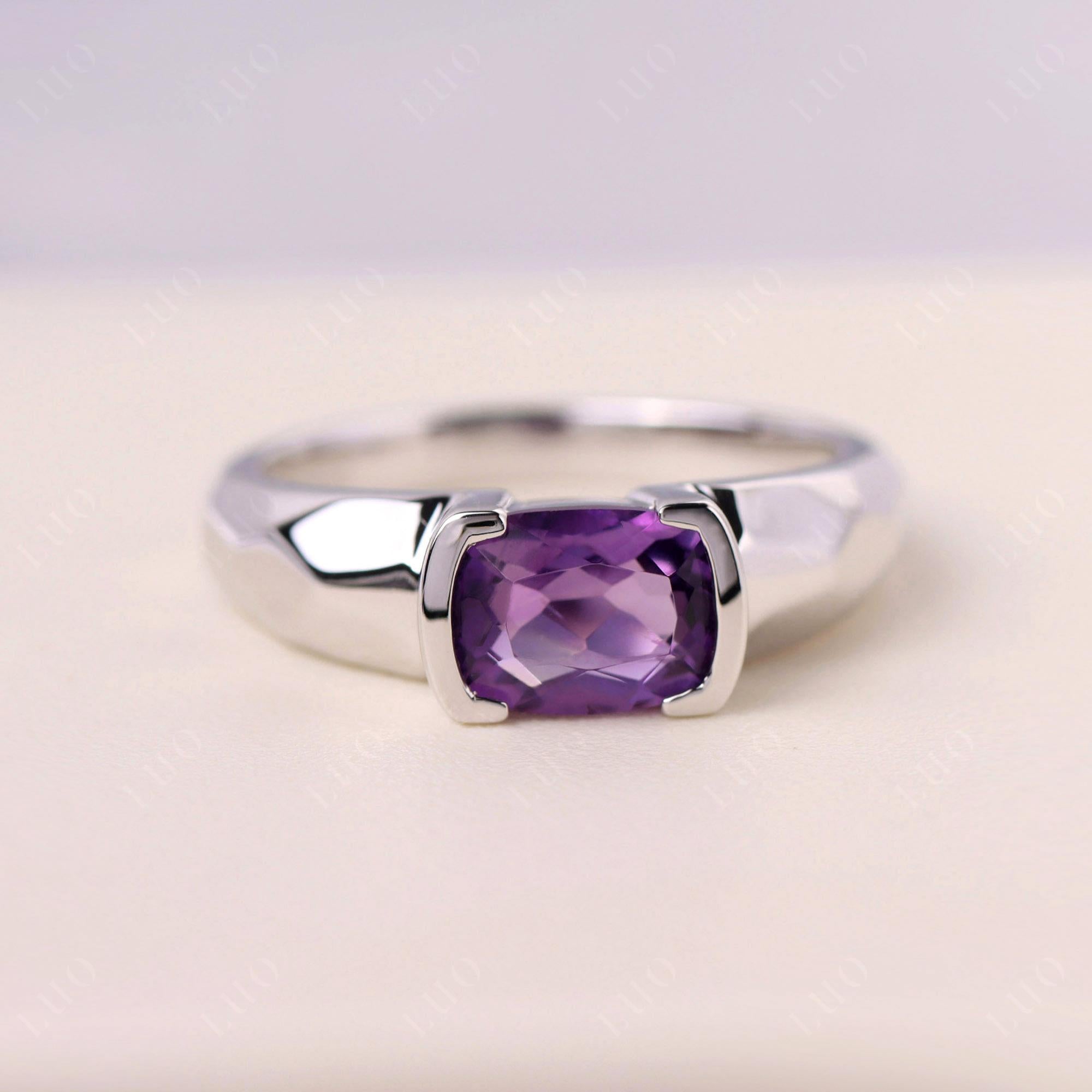 Elongated Cushion Amethyst Engagement Ring - LUO Jewelry