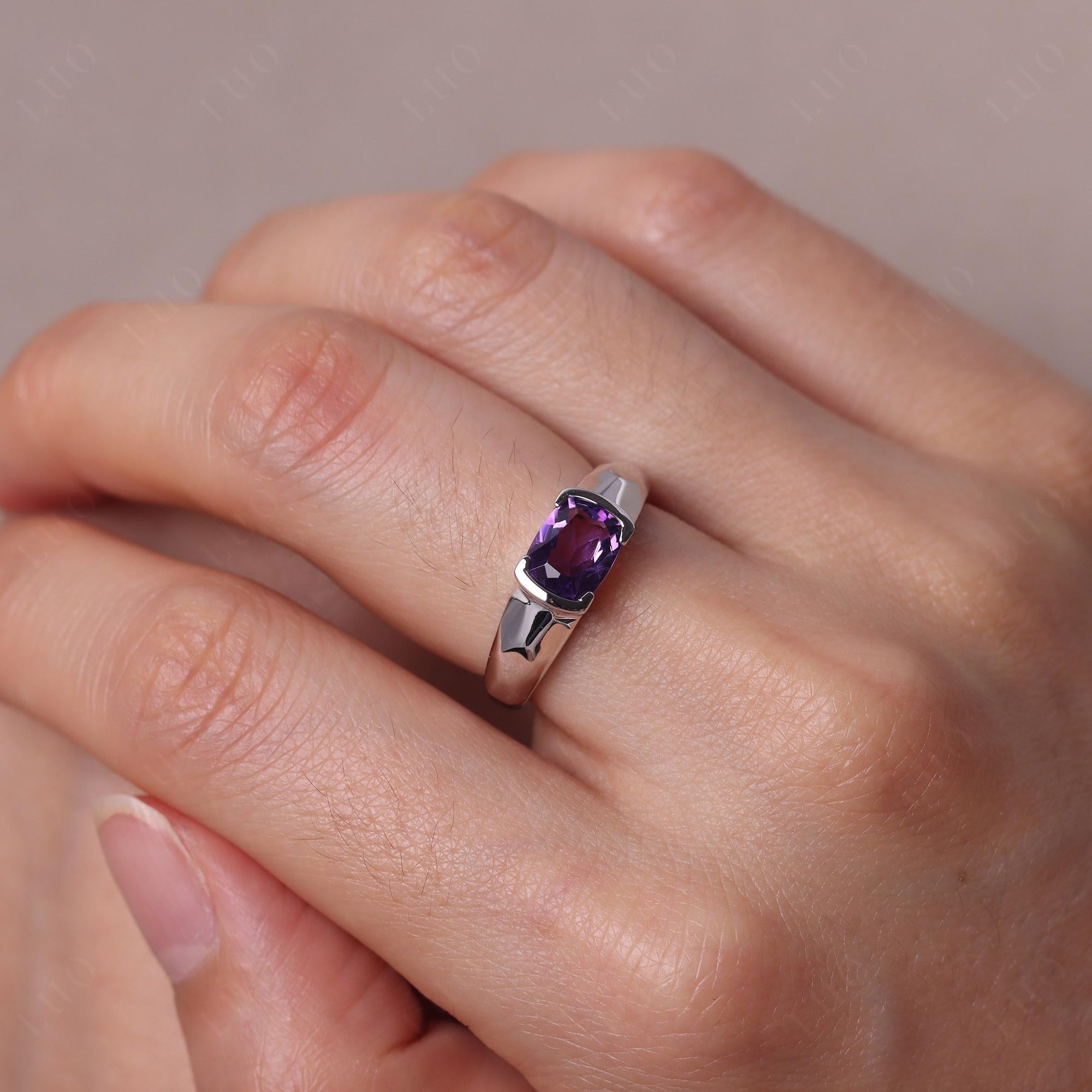 Elongated Cushion Amethyst Engagement Ring - LUO Jewelry