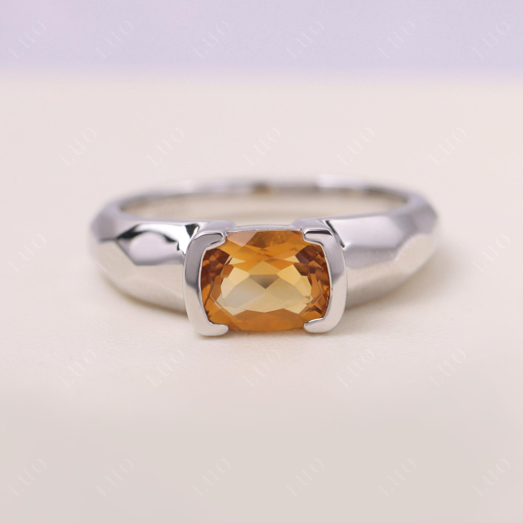 Elongated Cushion Citrine Engagement Ring - LUO Jewelry
