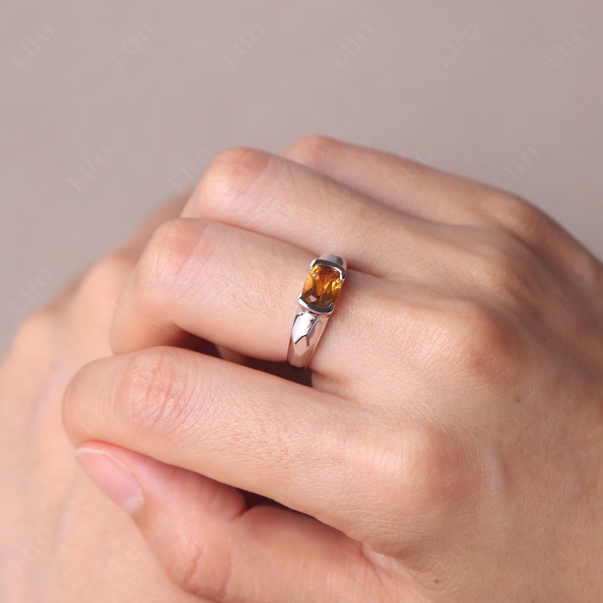 Elongated Cushion Citrine Engagement Ring - LUO Jewelry