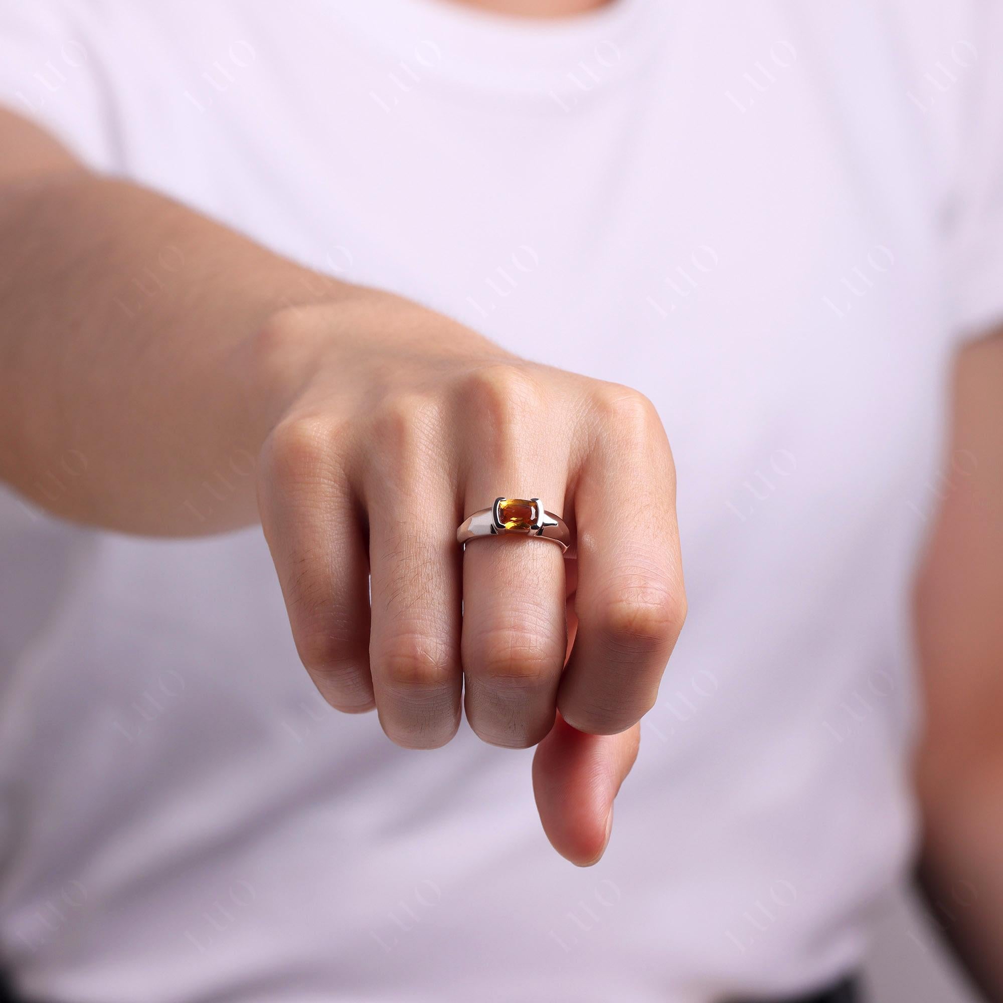 Elongated Cushion Citrine Engagement Ring - LUO Jewelry