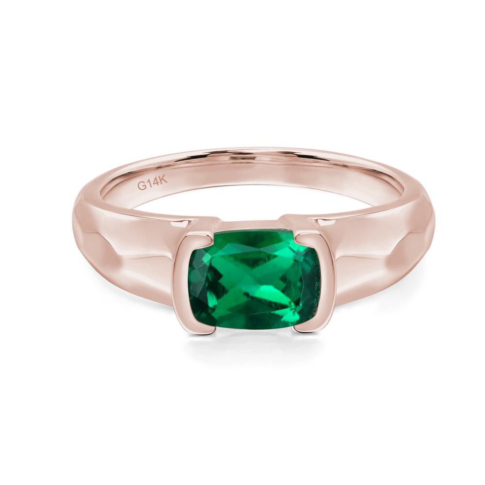 Elongated Cushion Lab Created Emerald Engagement Ring - LUO Jewelry #metal_14k rose gold