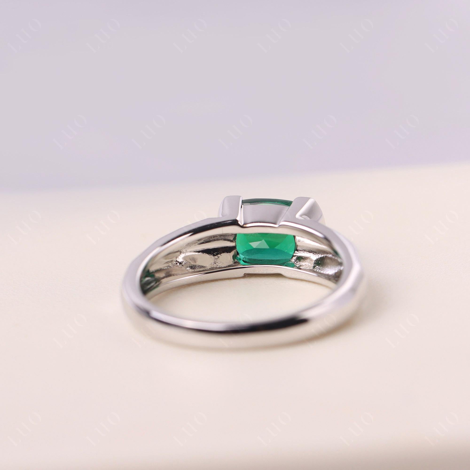 Elongated Cushion Lab Created Emerald Engagement Ring - LUO Jewelry