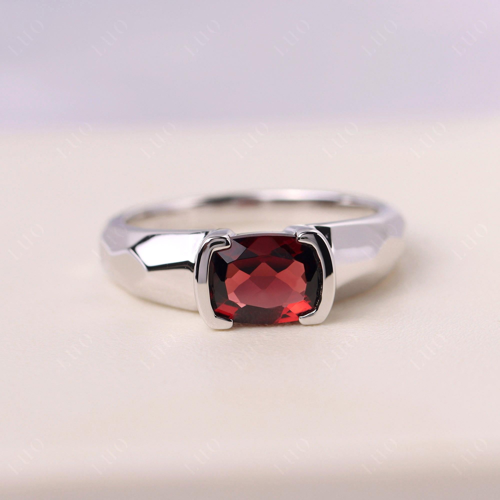Elongated Cushion Garnet Engagement Ring - LUO Jewelry