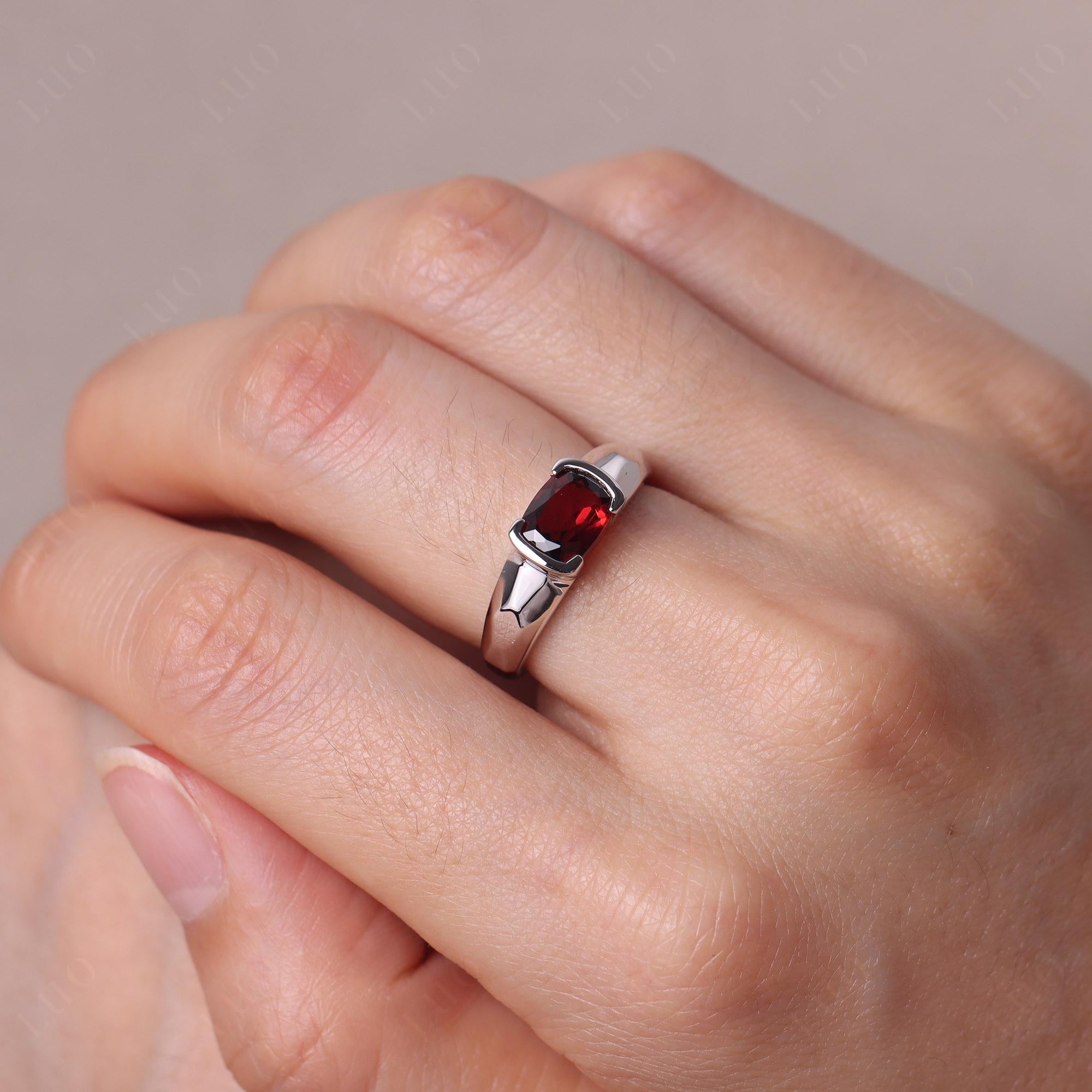 Elongated Cushion Garnet Engagement Ring - LUO Jewelry