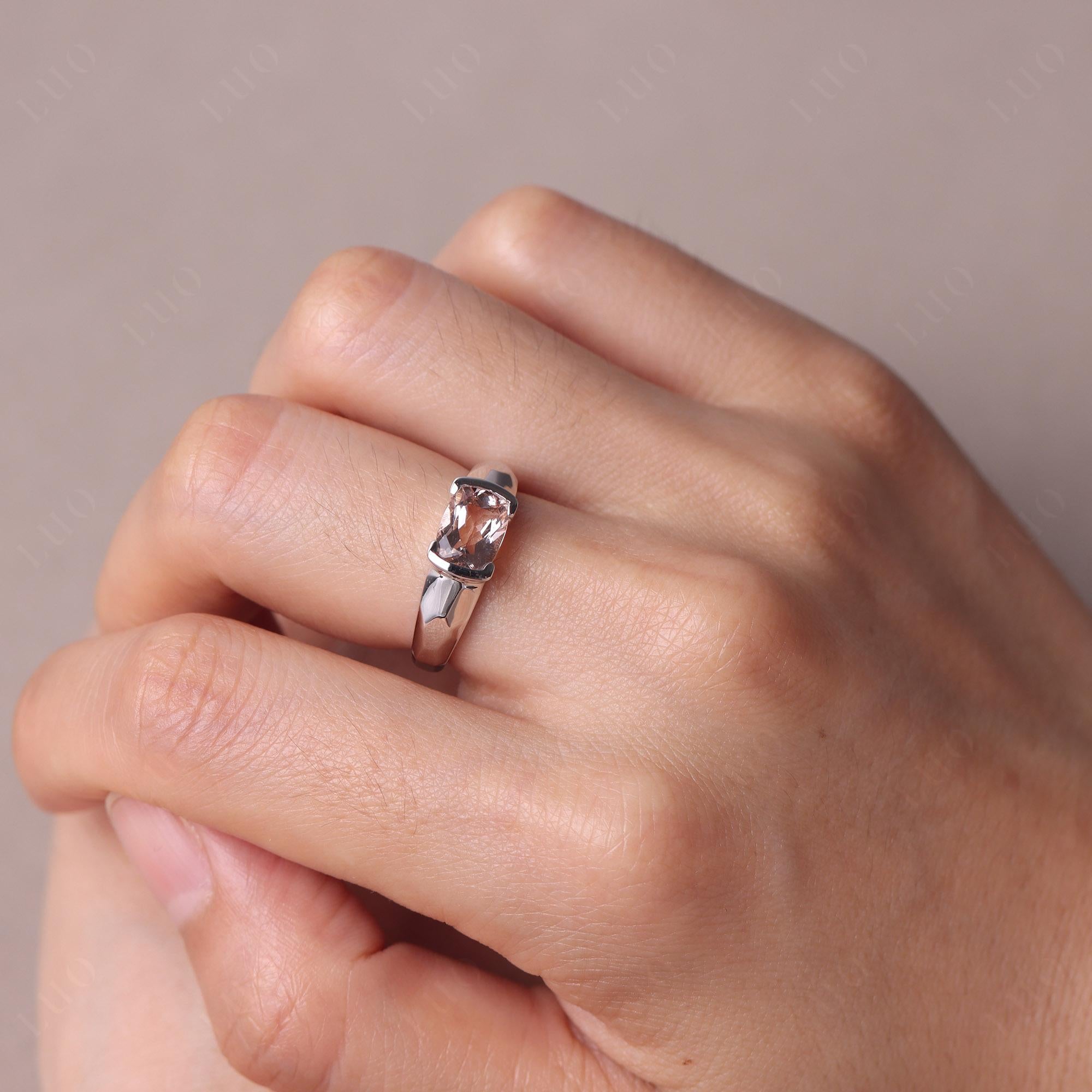 Elongated Cushion Morganite Engagement Ring - LUO Jewelry
