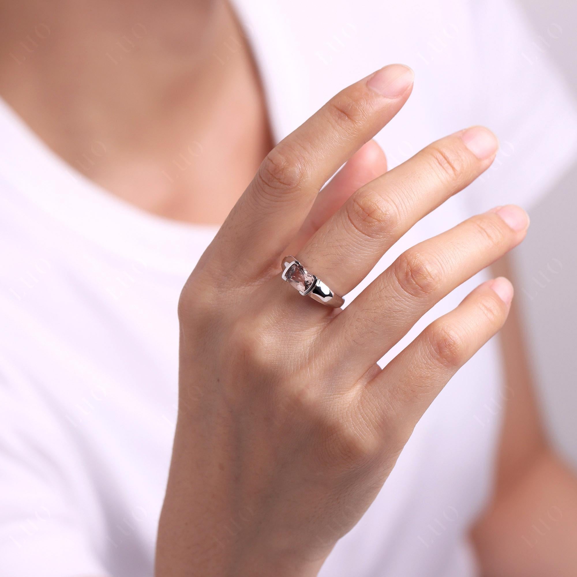 Elongated Cushion Morganite Engagement Ring - LUO Jewelry