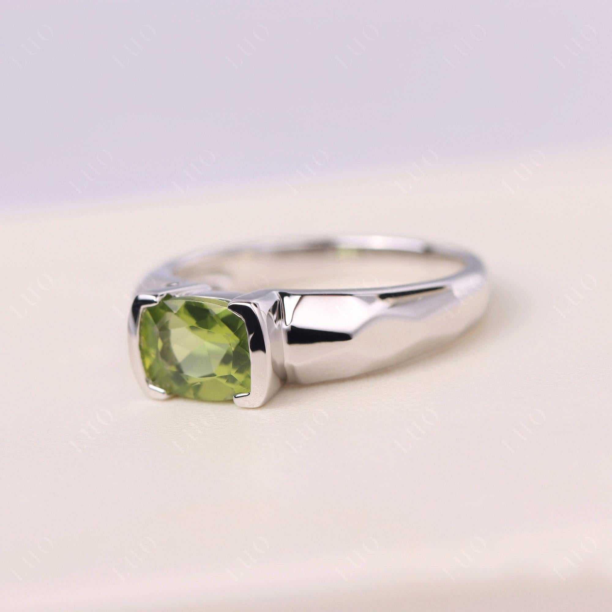Elongated Cushion Peridot Engagement Ring - LUO Jewelry