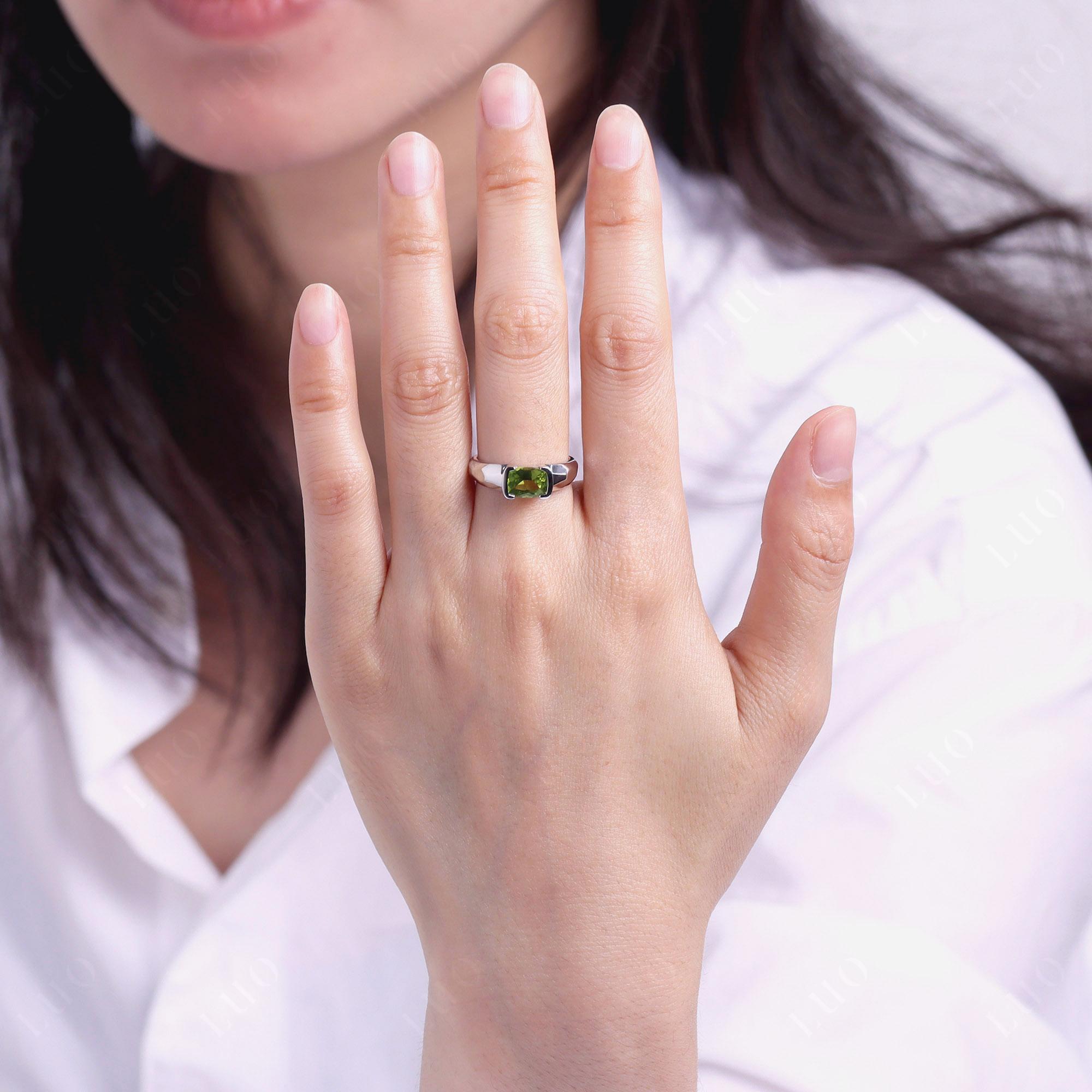 Elongated Cushion Peridot Engagement Ring - LUO Jewelry