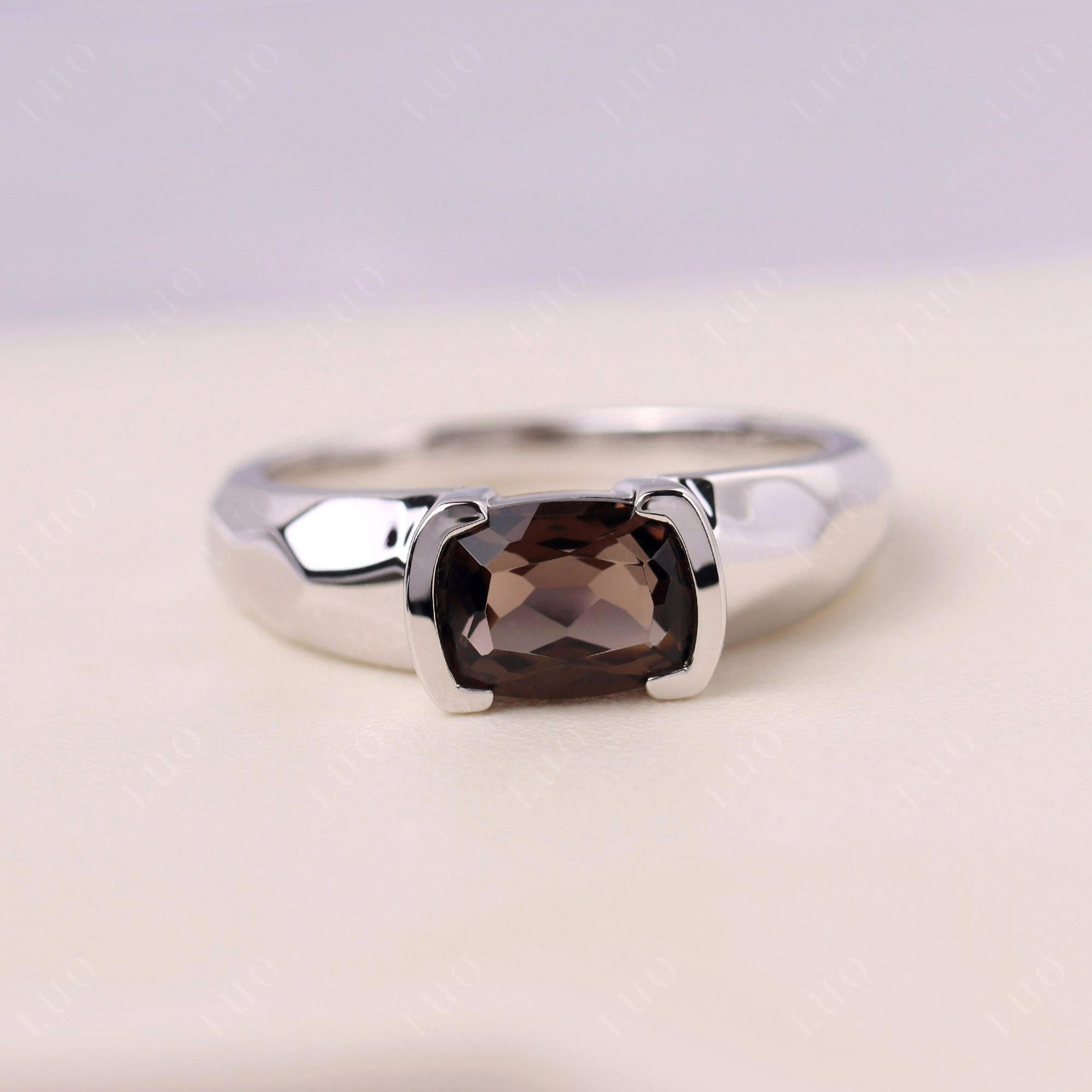 Elongated Cushion Smoky Quartz Engagement Ring - LUO Jewelry