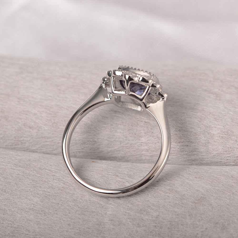 Cushion Cut Flower Alexandrite Ring Bezel Set - LUO Jewelry