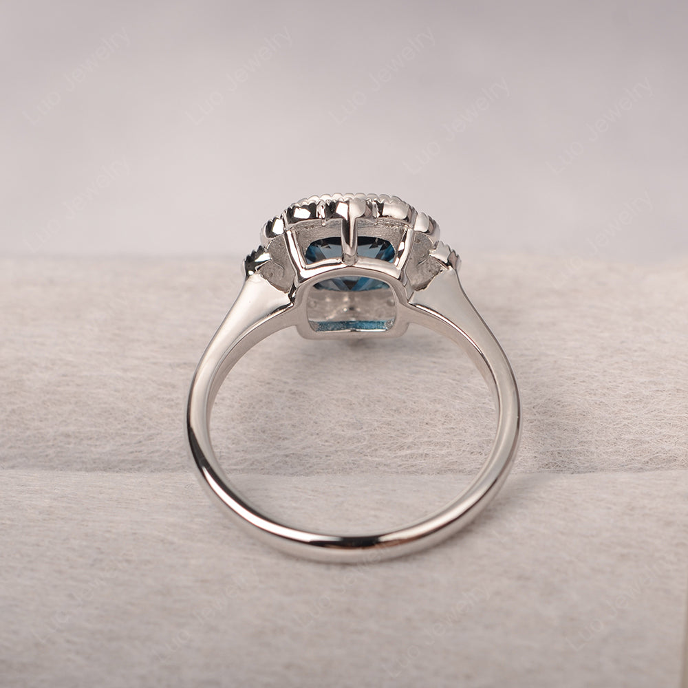 Cushion Cut Flower London Blue Topaz Ring Bezel Set - LUO Jewelry