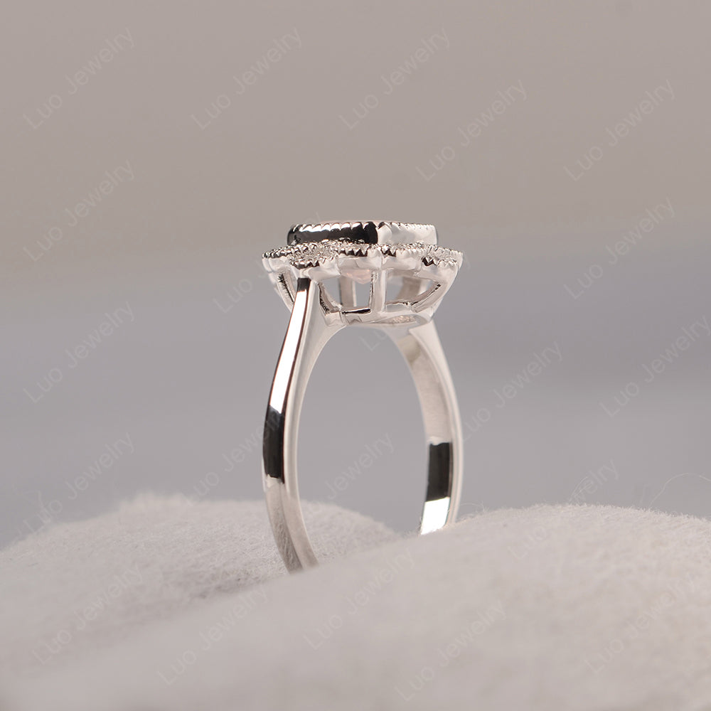 Cushion Cut Flower Rose Quartz Ring Bezel Set - LUO Jewelry