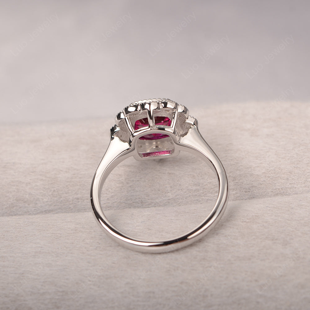 Cushion Cut Flower Ruby Ring Bezel Set - LUO Jewelry