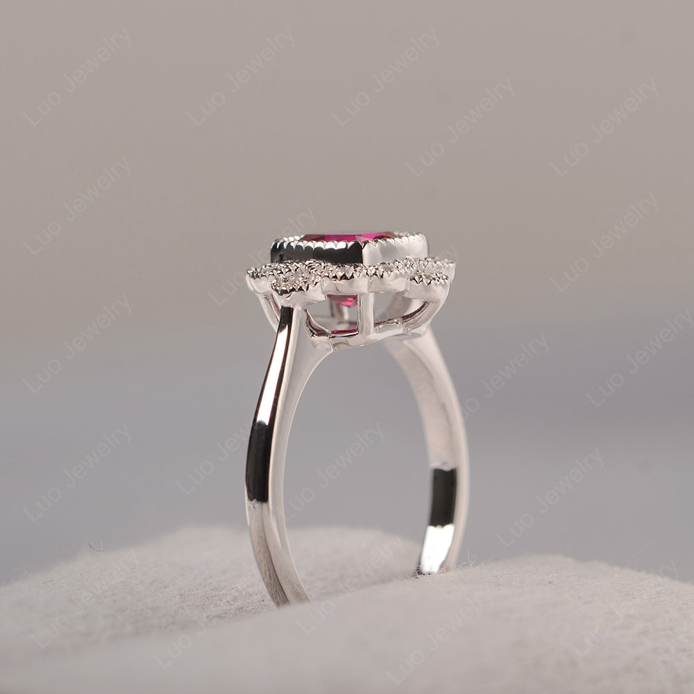 Cushion Cut Flower Ruby Ring Bezel Set - LUO Jewelry