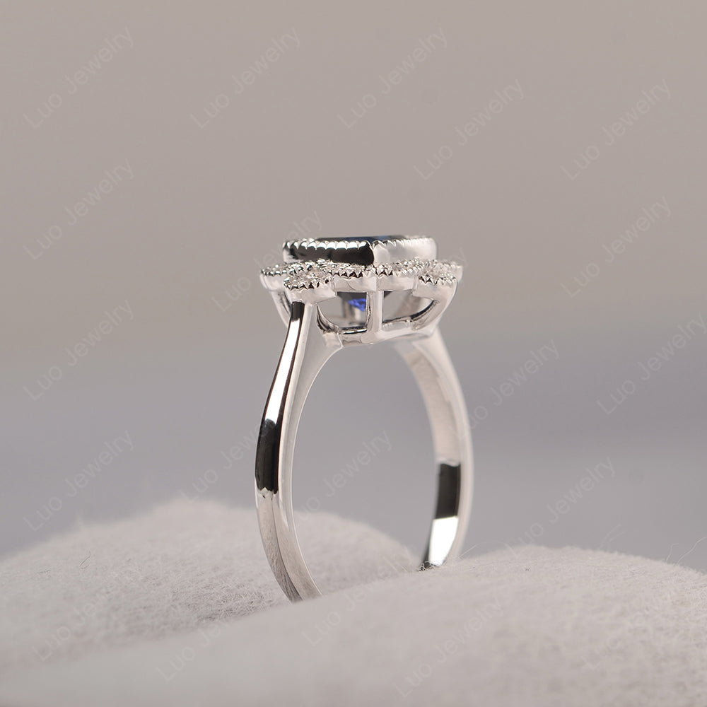Cushion Cut Flower Lab Sapphire Ring Bezel Set - LUO Jewelry