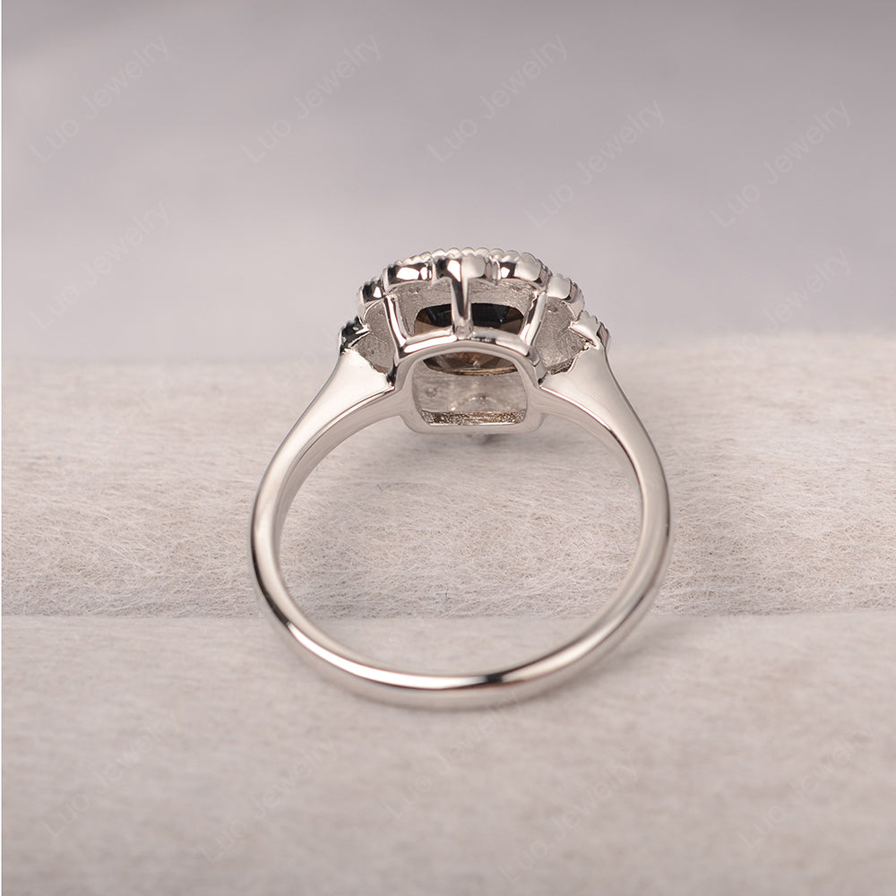 Cushion Cut Flower Smoky Quartz  Ring Bezel Set - LUO Jewelry