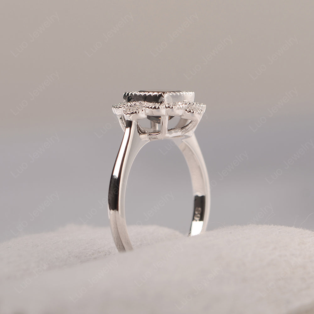 Cushion Cut Flower Smoky Quartz  Ring Bezel Set - LUO Jewelry