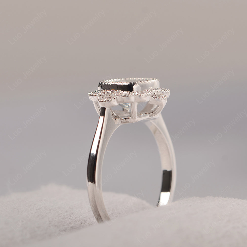 Cushion Cut Flower White Topaz Ring Bezel Set - LUO Jewelry