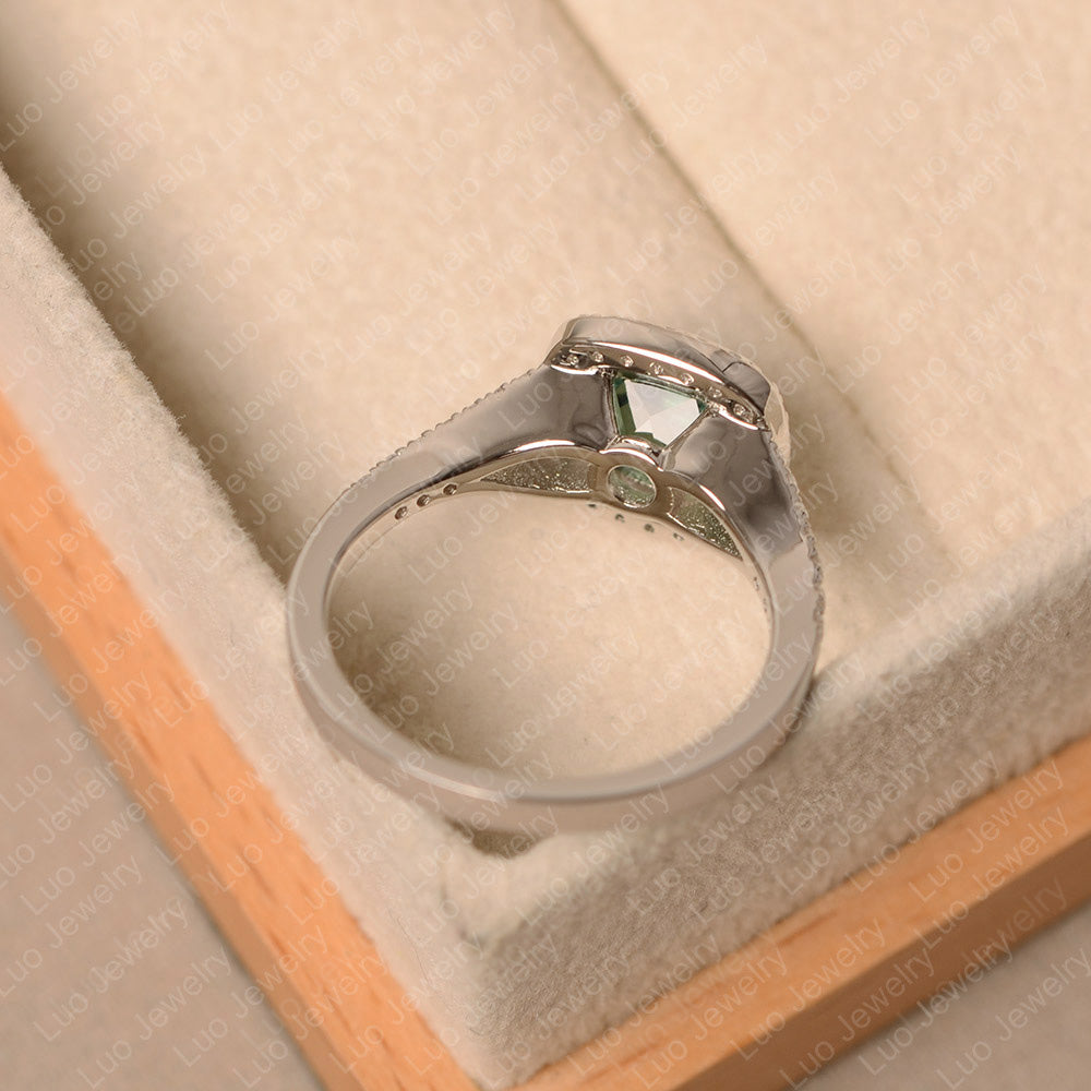 Cushion Cut Green Sapphire Halo Bezel Set Ring - LUO Jewelry