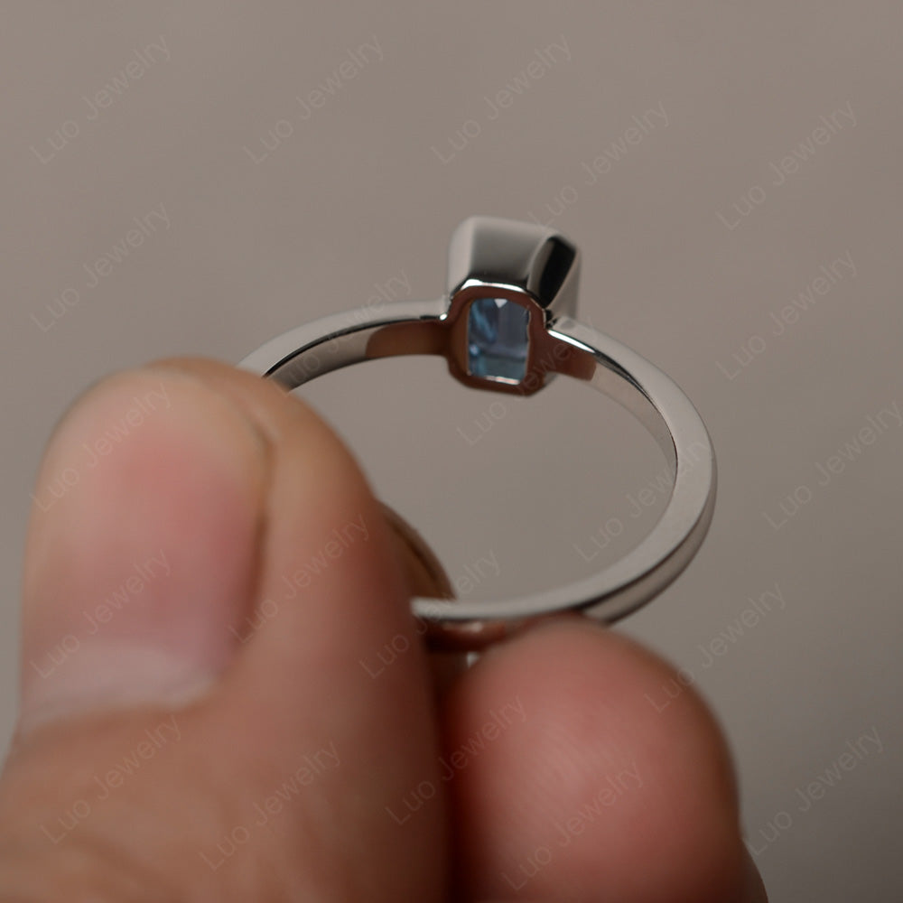 Emerald Cut Alexandrite Solitaire Ring Bezel Set - LUO Jewelry