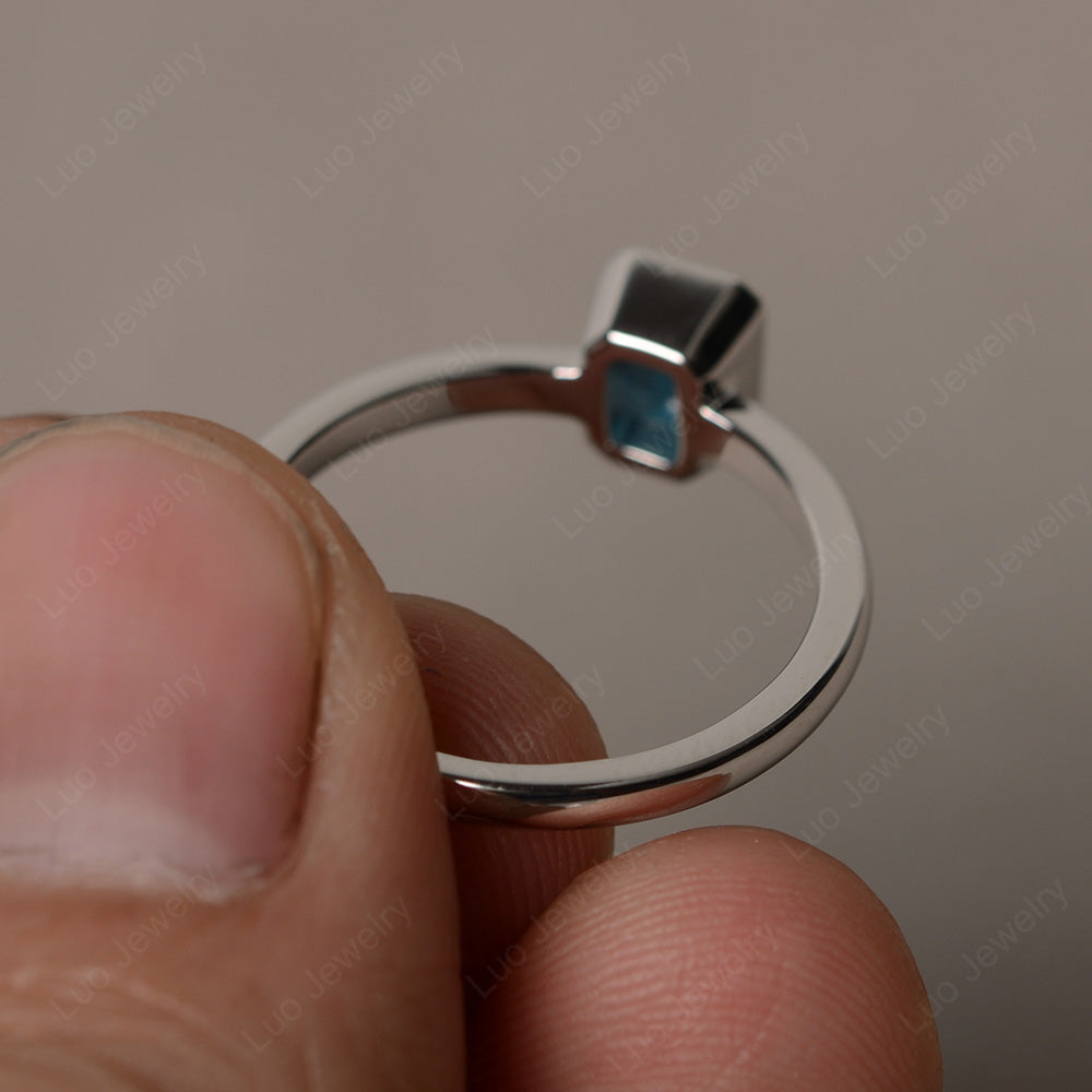 Emerald Cut London Blue Topaz Solitaire Ring Bezel Set - LUO Jewelry